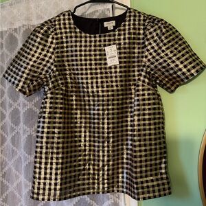 J. Crew Lurex Gold & Black Metallic Threads Top Size XS NWT